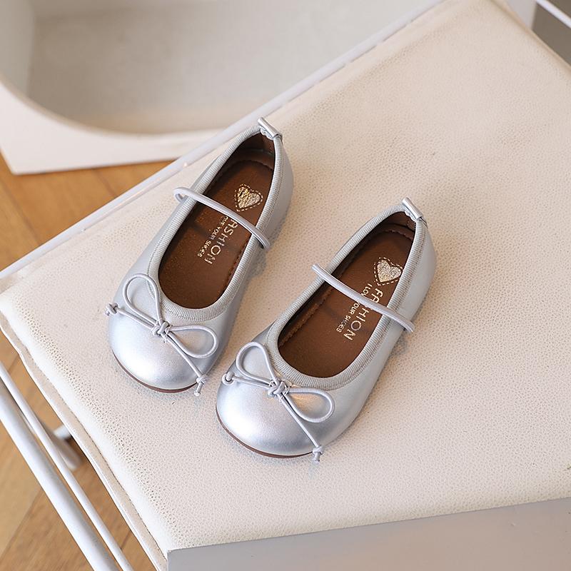Toddler Girls Princess Style Ballet Flats with Bow Detail New Autumn Kid Leather Shoes Soft Sole Classic School Party Flats