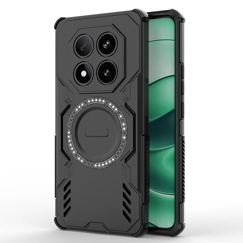 

Бронированный чехол для отвода тепла для Xiaomi Redmi Note 14 Pro 5G 4G Магнитная беспроводная зарядка Чехол для Redmi Note14 Pro Plus 14C Redmi Note 14 Pro 4G (Global) чёрный