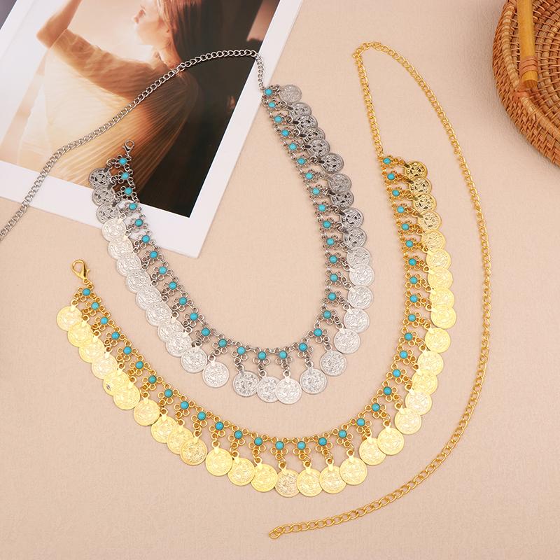 Lanțuri de corp indiene cu monede pentru burtă, talie, corp pentru femei, aliaj, ciucuri lungi, centură pentru rochie de dans, bijuterii pentru petrecere de nuntă