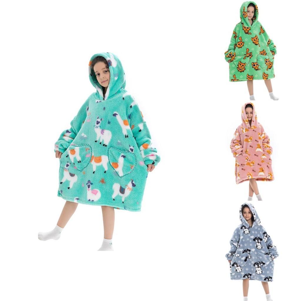 Delightful Large Wearable Blanket Sweatshirt For Kids Soft Warm Cozy Fabric With Fun Illustrations