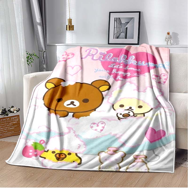 Cute Cartoon Rilakkuma Anime Throws Blanket Kids Super Soft Blankt for Sofa Travel Couch Picnic Flannel Blanket Birthday Gift