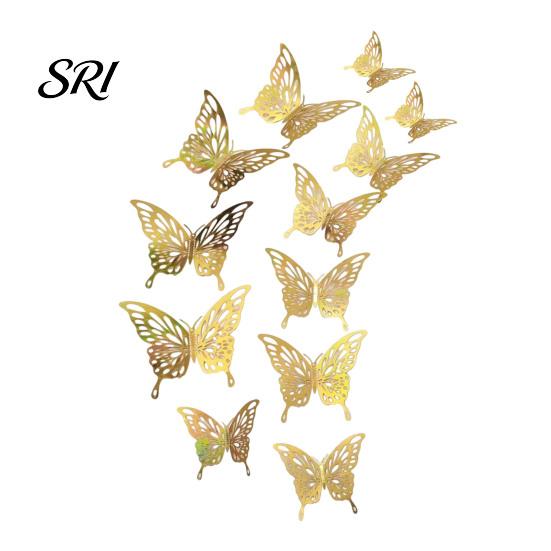 Home Atmosphere Decor 12Pcs/Set Wall Sticker 3D Hollow Butterfly Design Lightweight Easy Living Room Installation Decals Bedroom Birthday Party