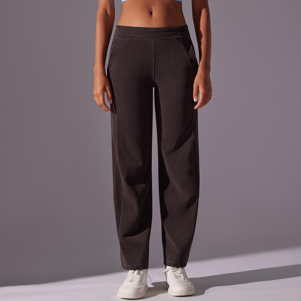 New Casual Wide Leg Yoga Pants With Hip Enhancement And Abdominal Compression For Outdoor Sports, Corduroy Striped Fitness Pants For Women