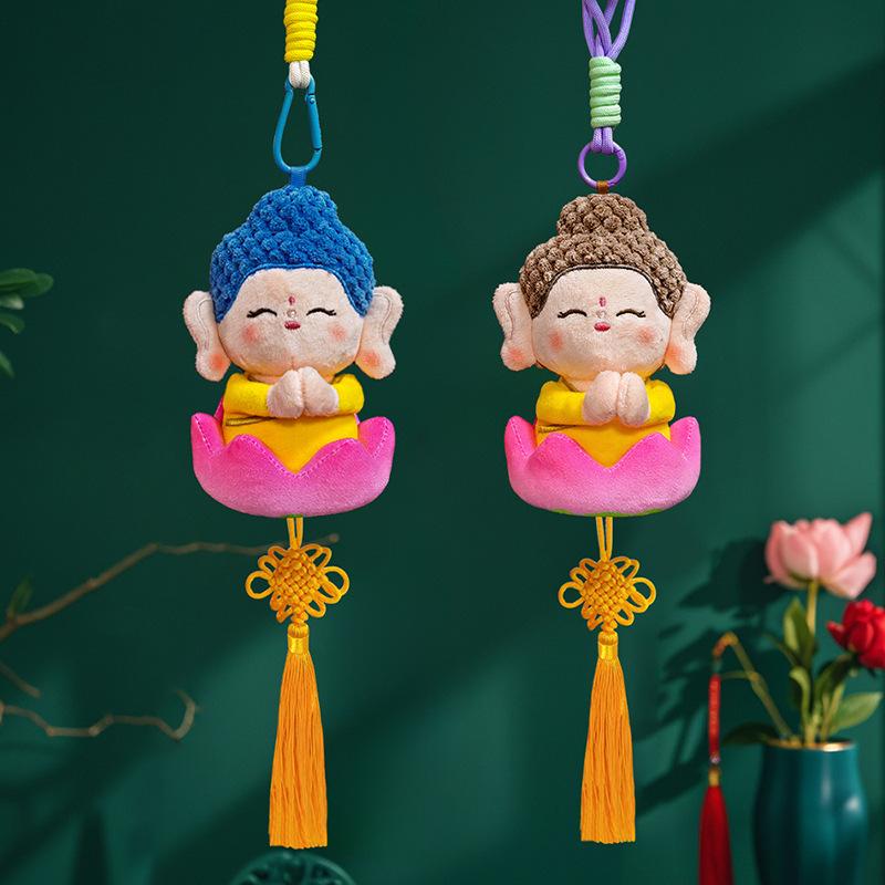 Mini Buddha Keychain Cute Pendant for Bag Hands Openable Plush Toy Gift