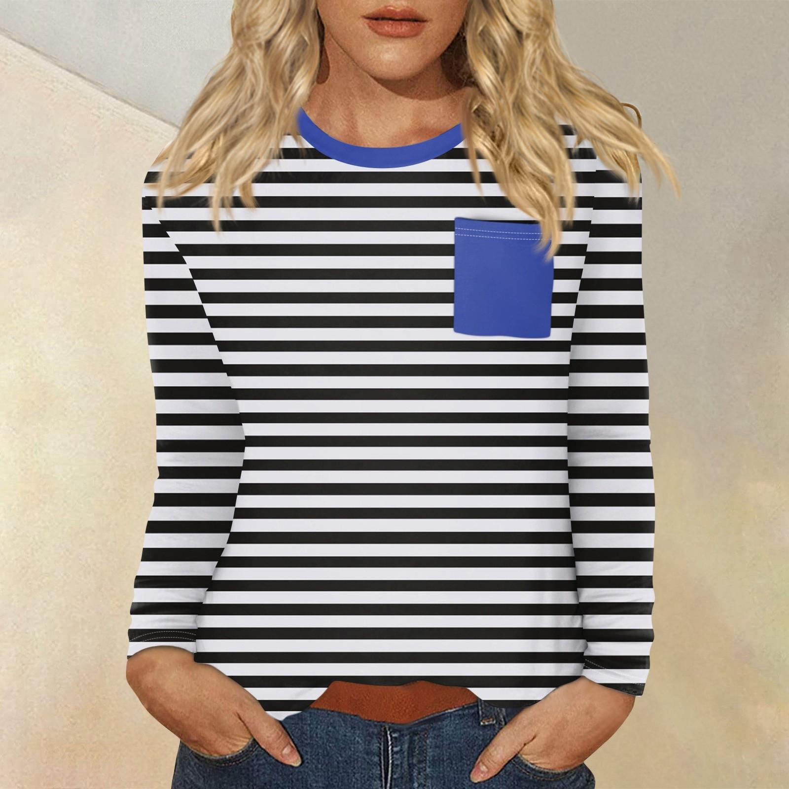 Женский повседневный топ с круглым вырезом и длинными рукавами в полоску с принтом XXXL — фото 13