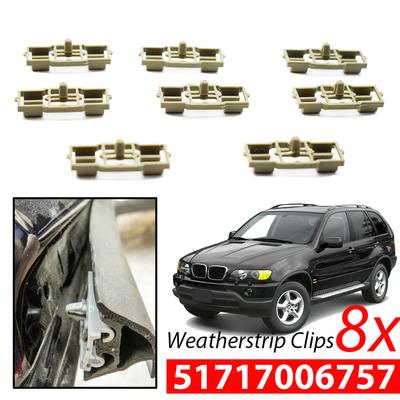 8Pcs Gray Weatherstrips Clips For BMW X5 E53 Door Seal Clip Front Rear 51717006757 Engine Hood Mounting Plastic Fastening Gasket
