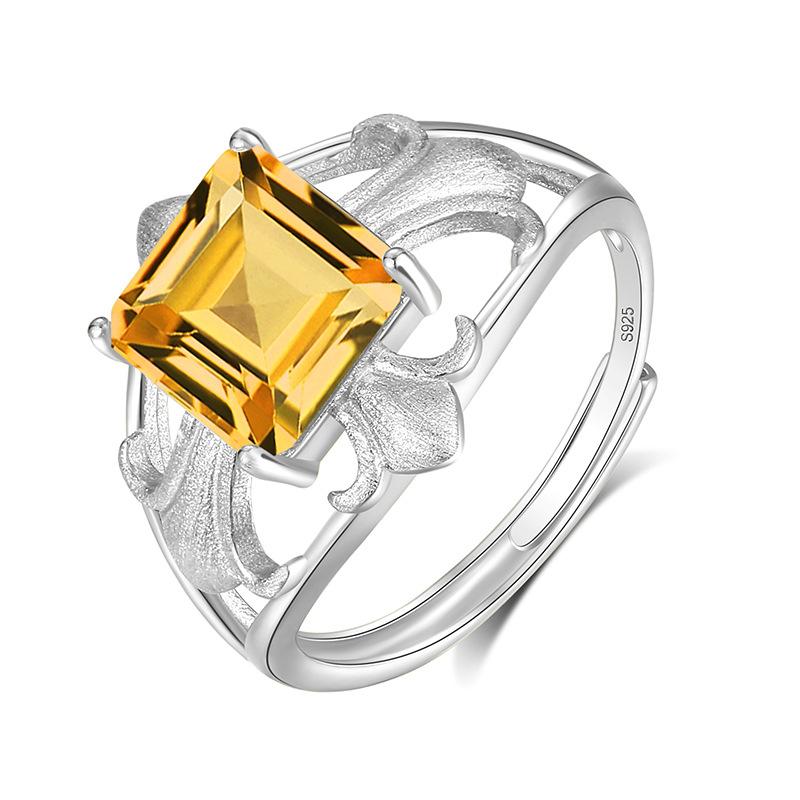 

925 Sterling Silver Square Crystal Ring, Cross Brushed Luxury Adjustable Ring, Natural Gemstone Jewelry for Women, Elegant Gift alive
