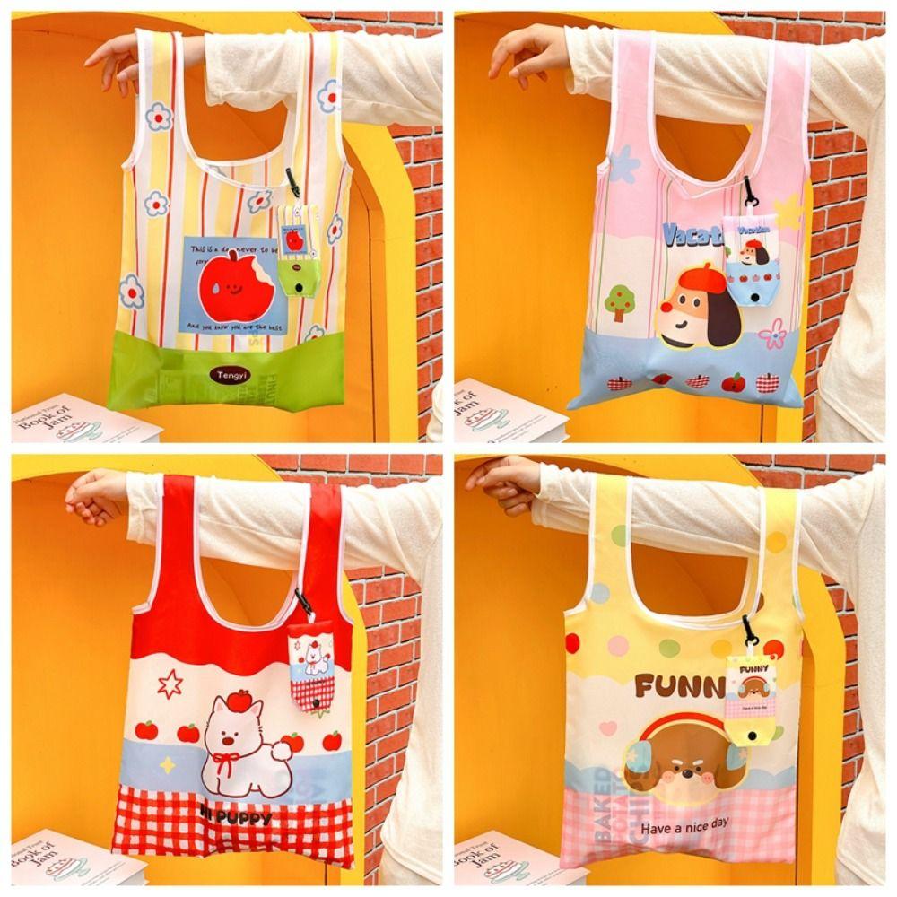 Cute Large Capacity Shopping Bag Foldable Reusable Supermarket Eco-Friendly Bag Cartoon Portable Handbag for Beach/Picnic/Travel