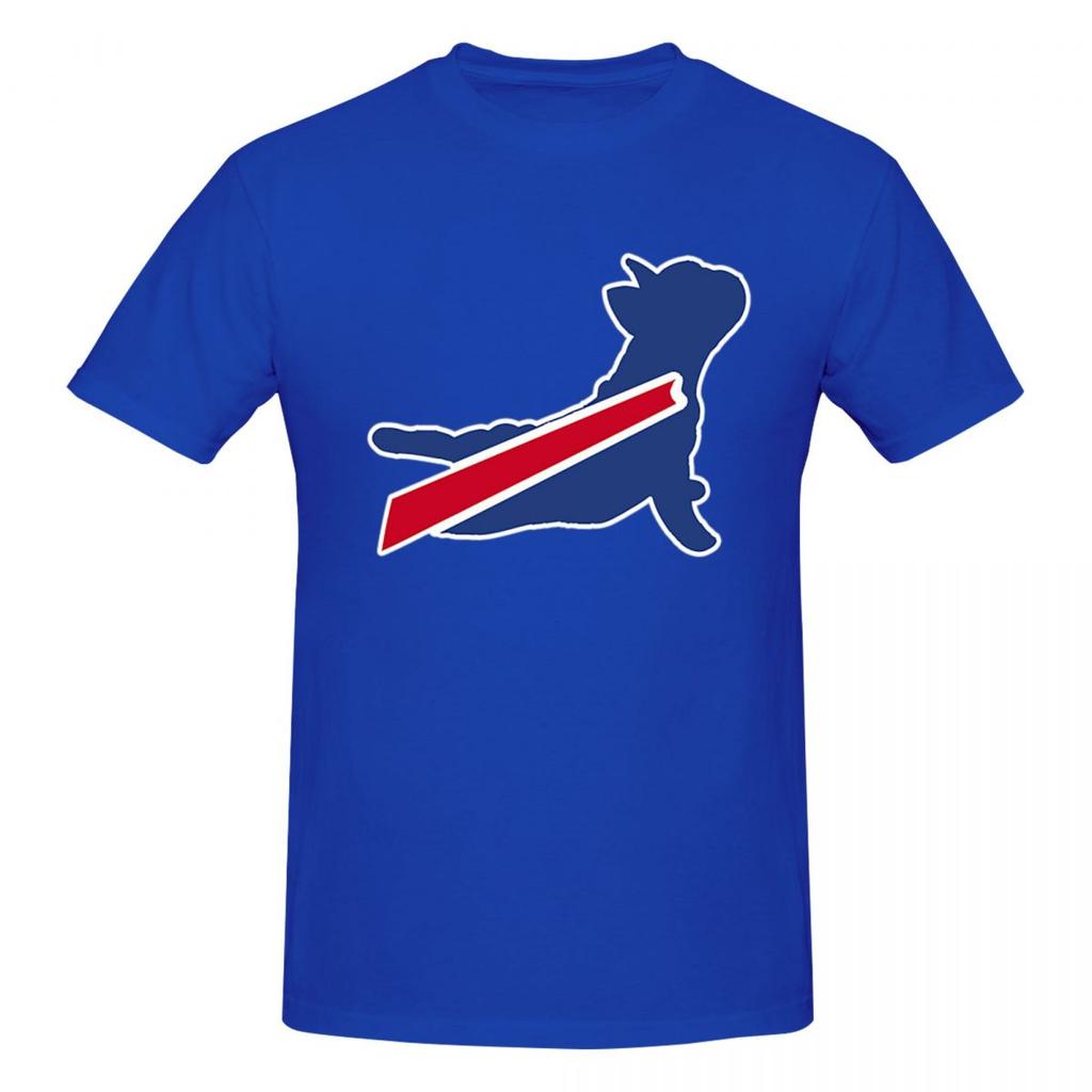 Buffalo Bills Buldog Francuski Męski T-Shirt Klasyczne Oversize T-Shirty Męskie Bawełniane Koszulki z Okrągłym Dekoltem Krótkie Letnie Męskie