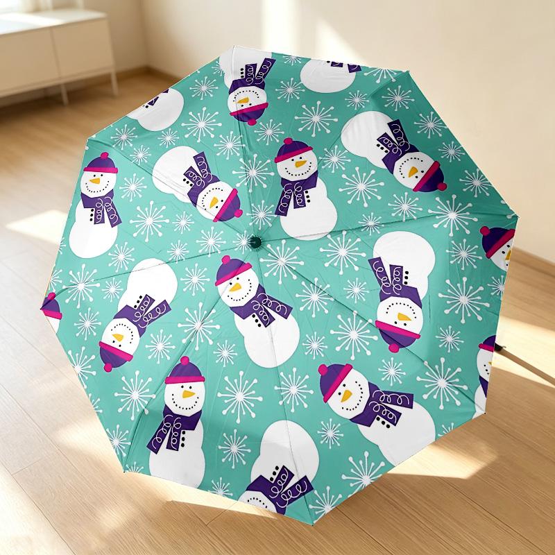 Snowman Party 8 Ribs 3Fold Black Glue Uv Protection Umbrella Sun Protection Rainproof Compact Folding Umbrella For Travel Daily Use C923537
