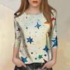 Dames Mode Casual Zeven Mouwen Onafhankelijkheidsdag Bedrukt Rond Hals T-shirt Top