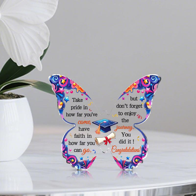2D Flat, Butterfly-Shaped Graduation Acrylic Desktop Decoration Plaque, Cap & Diploma Design, Suitable for wall Decoration, porch, Room, Villa, accent