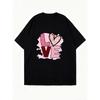 Oversized T Shirt Black Love Heart Pattern And Text For Casual Wear