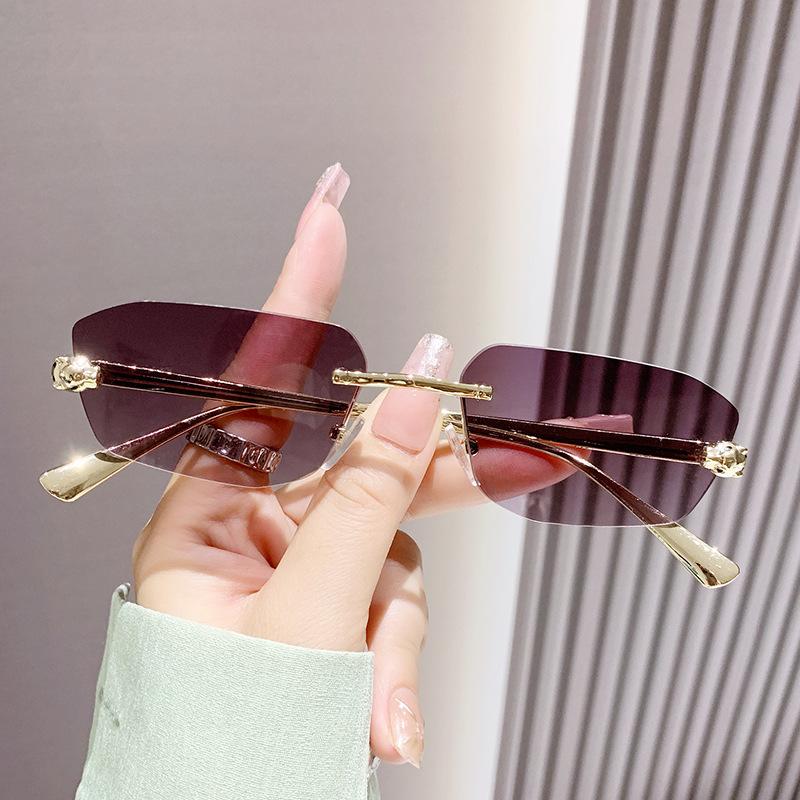 Popular Brand Brown Square Women Sunglasses Fashion Luxury Rimless Rectangle Sun Glasses Female Shades UV400 Vintage Eyewear