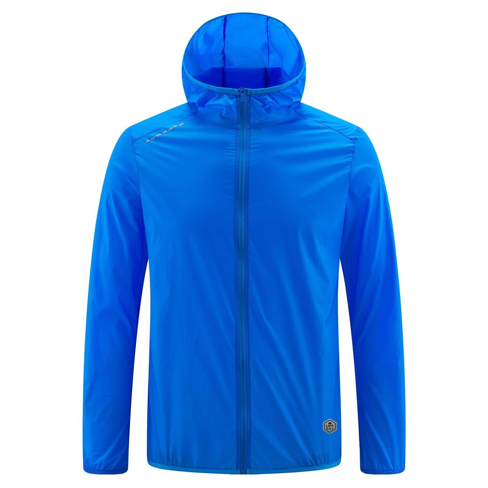 

Летняя унисекс модная однотонная тонкая куртка на молнии с капюшоном и солнцезащитным козырьком L синий