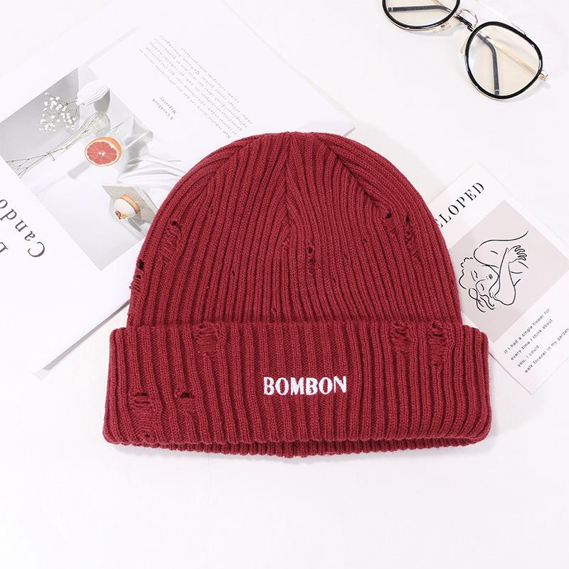 High Quality American Casual Hat Men and Women Winter Ripped Wool Hat Warm Ear Protection Knit Hat Letter Cold Hat