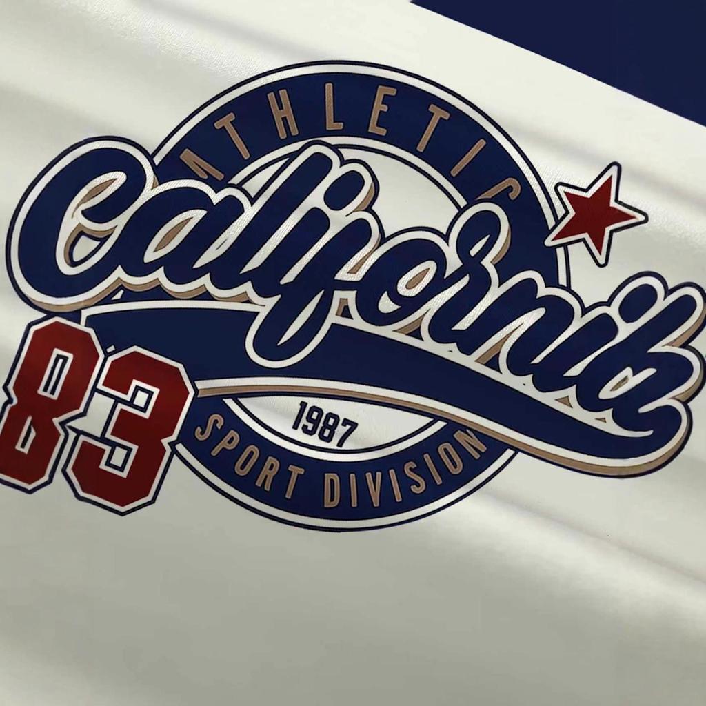 Męska bluza z kapturem Retro z nadrukiem 3D - California Sport Division, Niebiesko-biały Color Block Modny Design