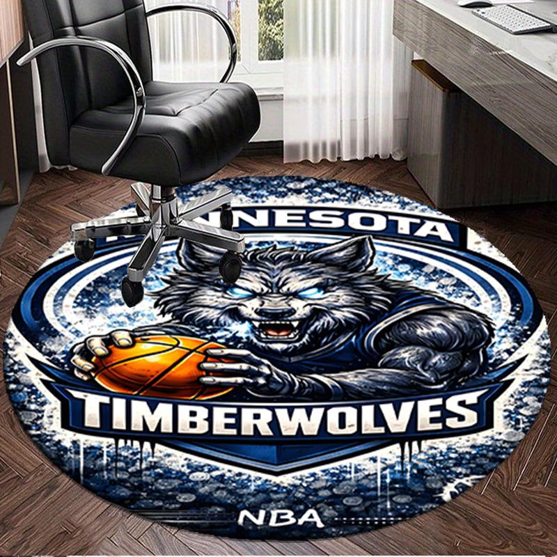 Στρογγυλό Χαλί με Λογότυπο Timberwolves για Σαλόνι, Υπνοδωμάτιο, Χώρο Παιχνιδιού, Χαλί Καρέκλας, Χαλί Περιοχής, Κυκλικό Χαλί, Μεγάλο Μέγεθος Δώρο Χριστουγέννων για Φαν