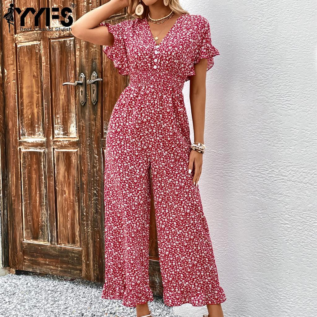 YYFS Damenmode, lässig, Sommer, Frühling, kurzärmelig, V-Ausschnitt, Hose, Overalls und Strampler