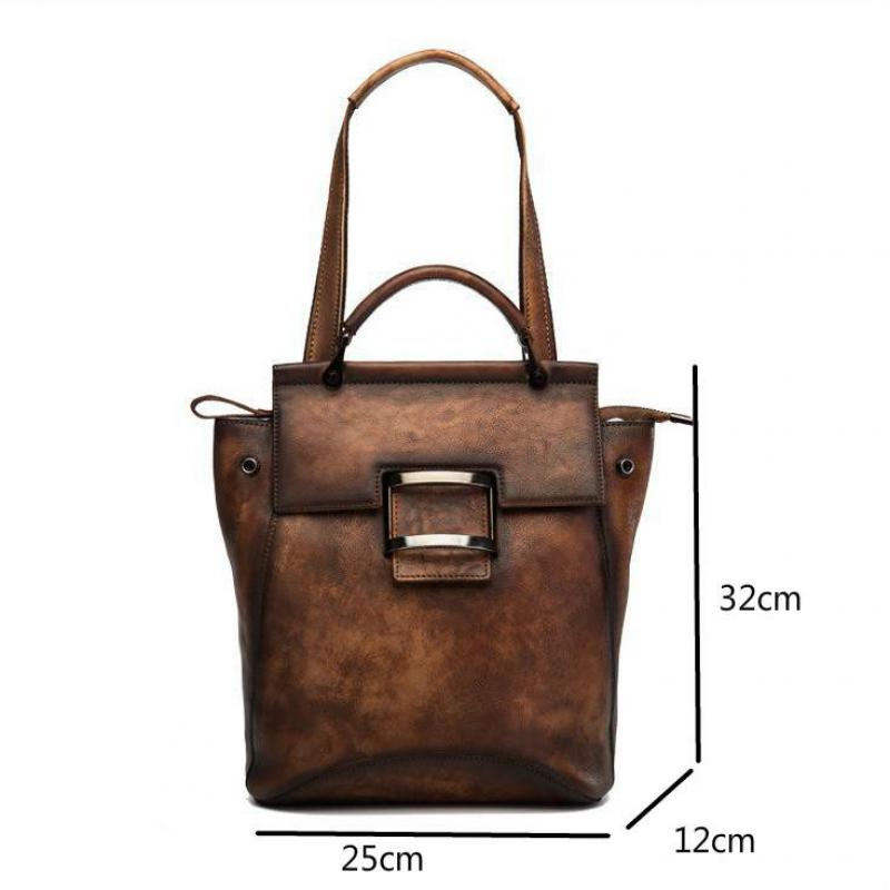 Johnature Retro Genuine Leather Bag Solid Color Backpack Handmade Cowhide Large Capacity Women Backpacks Travel Bags