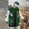 Unisex Streetwear Baseball Jacket With Color-Block Towel Embroidery Oversized Fit Fleece-Lined Collar Fall Casual