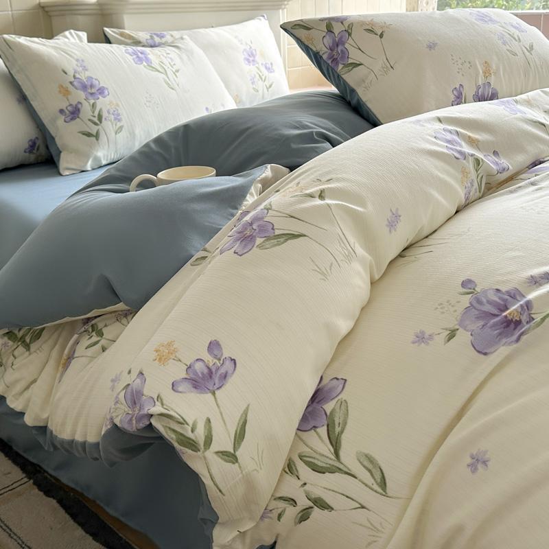 A-Class Double-Layer Yarn Floral Bedding Set Bubble Cotton Skin Friendly Summer Duvet Cover Sets Ins Soft Bed Linens for Home