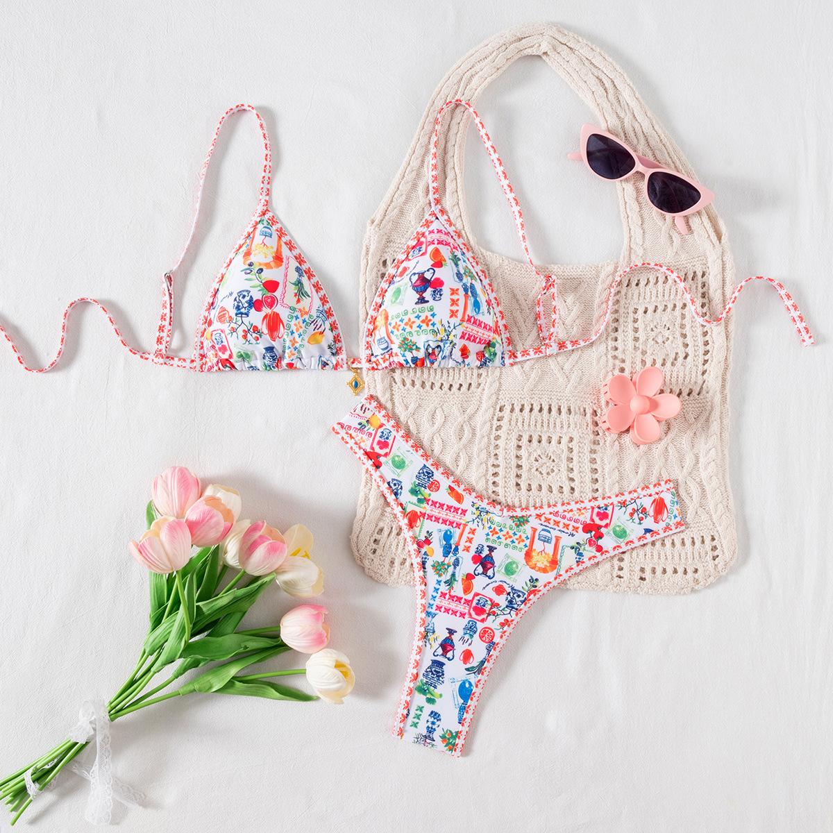 

Сексуальный раздельный купальник бикини с треугольными чашками и завязками на спине для женщин L белый