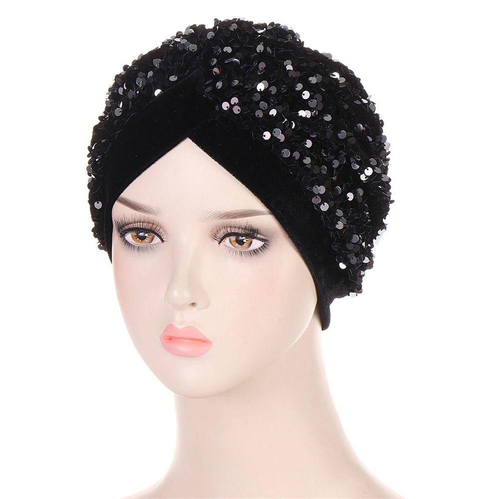 Elegant Glitter Sequins Headscarf Muslims Bonnet Hijab Chemo Cap Head Wraps Turban Hat