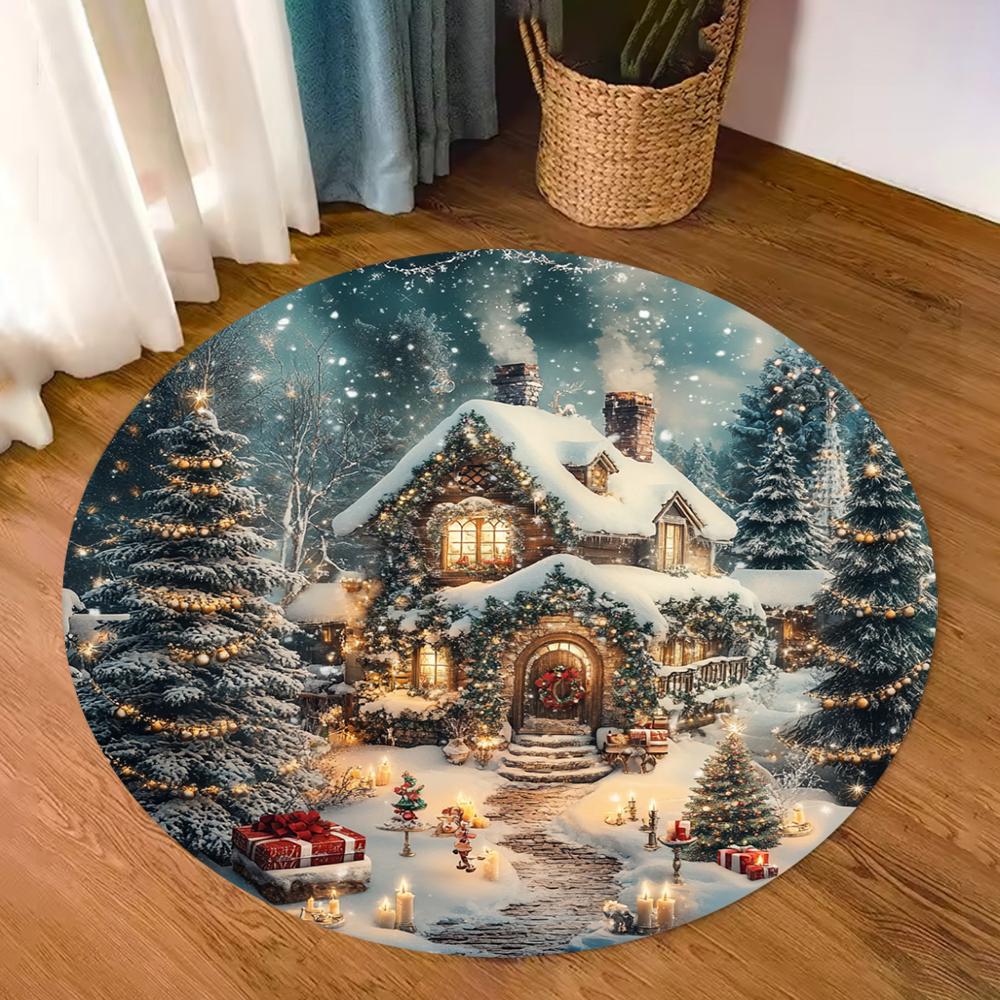Festive Snowflake Christmas Tree Pattern Rug Soft Floor Mat for Living Room Bedroom Winter Holiday Home Decor Carpet