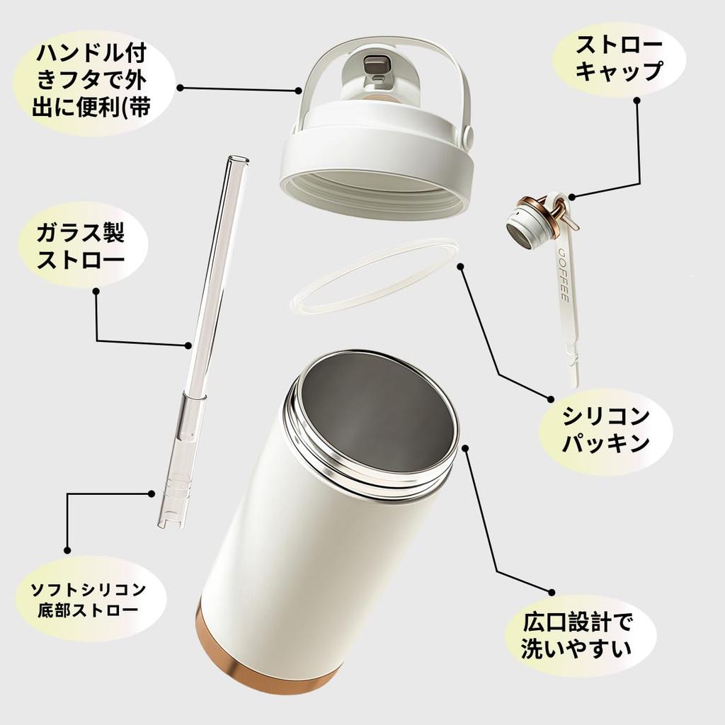 500ml Insulated Water Stainless with Straw and Suitable for Coffee and Carbonated Easy To for and Children Ceramic-coated Kettle, Steel, Handle,