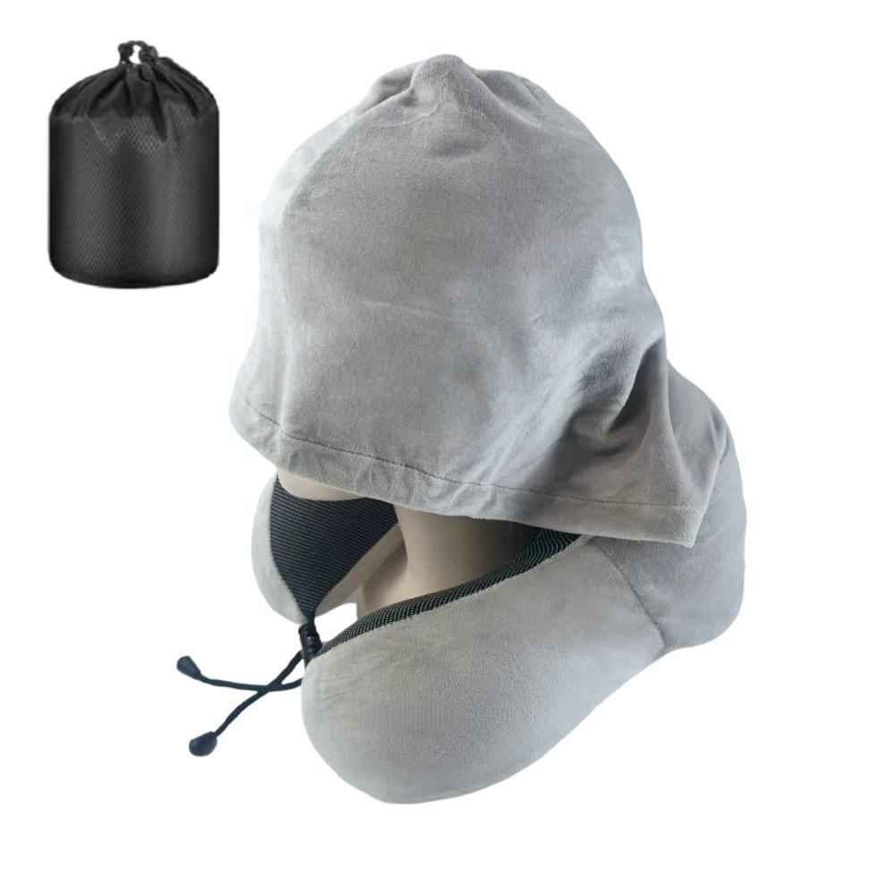 Washable Cover U-shaped Pillow with Cap Removable Hooded Pillow Travel Neck Pillow Outdoor Travel
