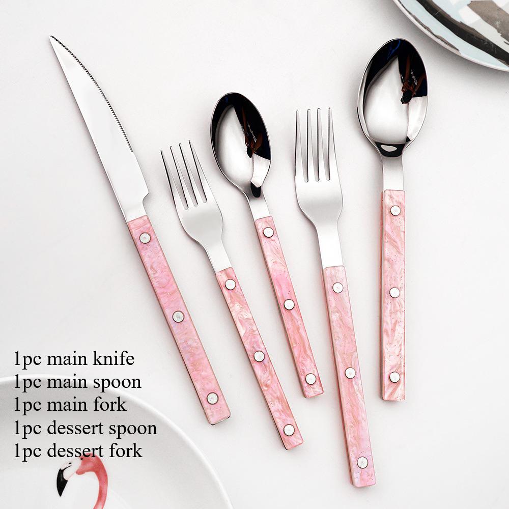 Acrylic stainless steel knife and fork set 304 clip handle steak knife and fork spoon coffee dessert spoon fork  cutlery set
