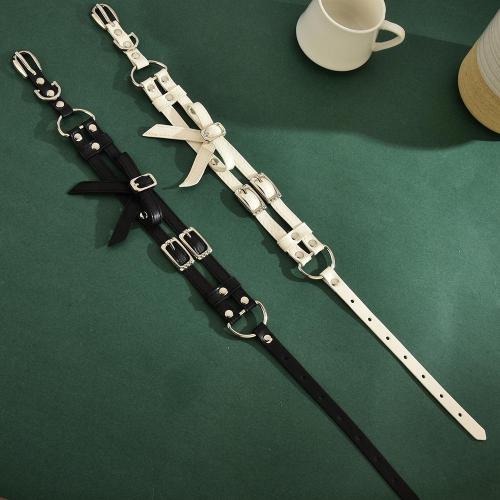 White Double Layer Leather Bow Choker for Women - Sweet and Cool Necklace 