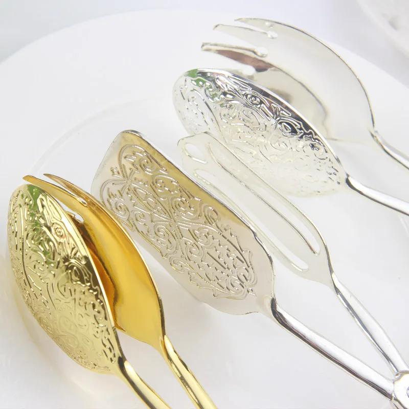 Retro European-Style Gold-Plated Zinc Alloy Cake Salad Dessert Baking BBQ Food Tongs Snack Clip Pastry Clamp