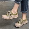 Echtes Leder Casual Flats Schuhe Damen Round Toe Lace-up Soft Bottom Freizeit Vulkanisierte Schuhe