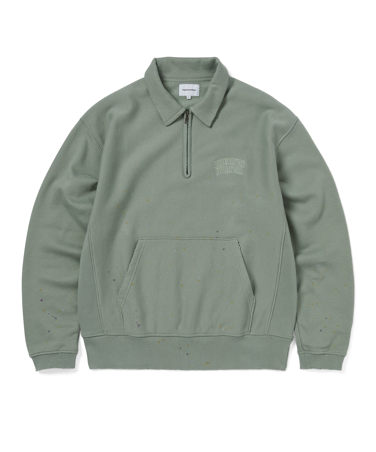 Damaged Half Zip Polo Sweatshirt Light Olive Xl