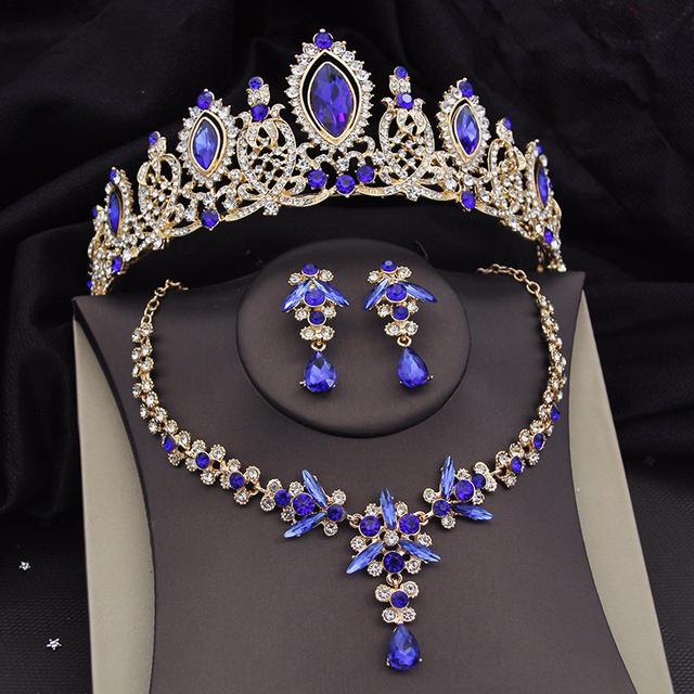 

Великолепные роскошные комплекты свадебных украшений с фиалками и кристаллами для женщин, диадемы, ожерелье невесты, серьги, свадебный комплект с короной, аксессуары