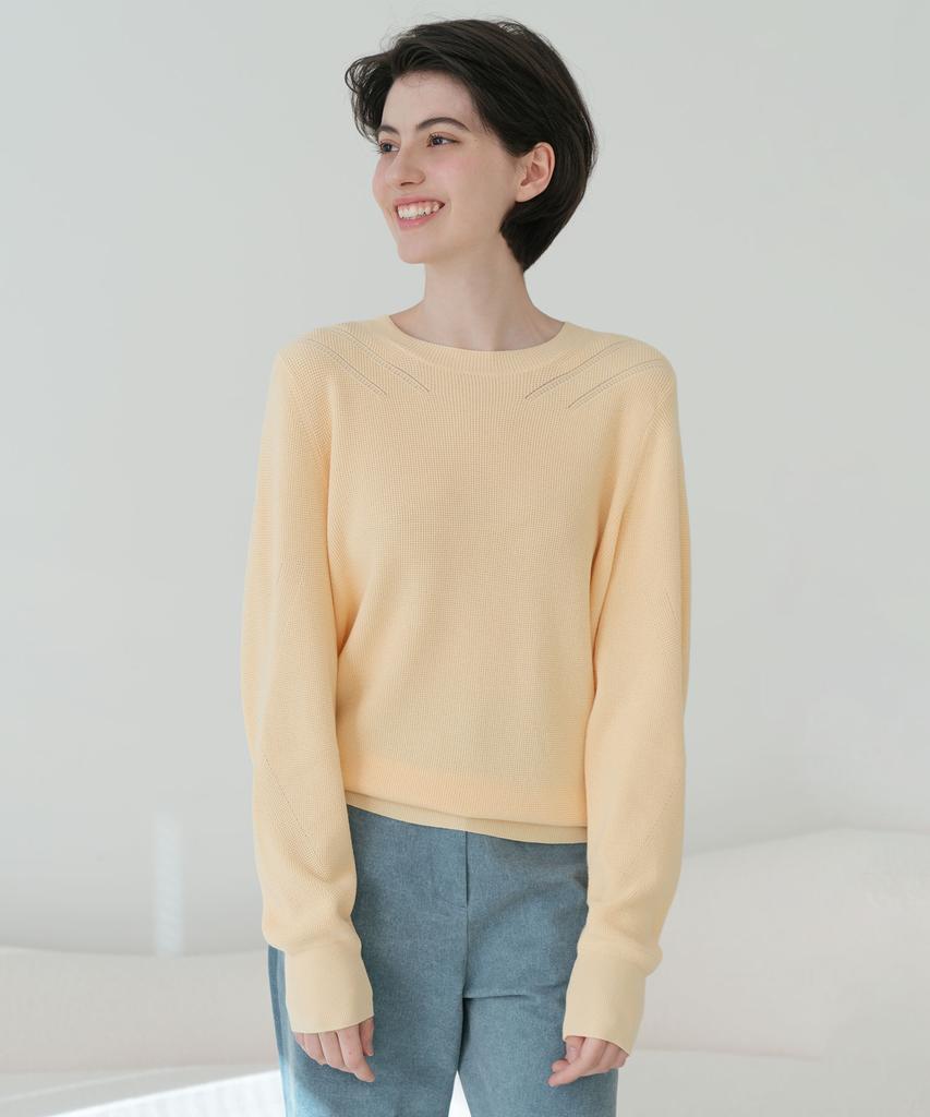 Baseukala Round Neck Long Sleeve Waffle Knitwear (4Colors)