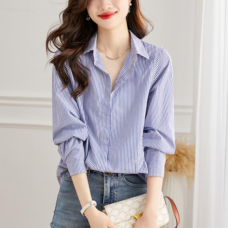 White Blouse Womens Long-sleeved High-end Commuting Versatile Top Autumn Simple and Unique Pure Cotton Blouse M