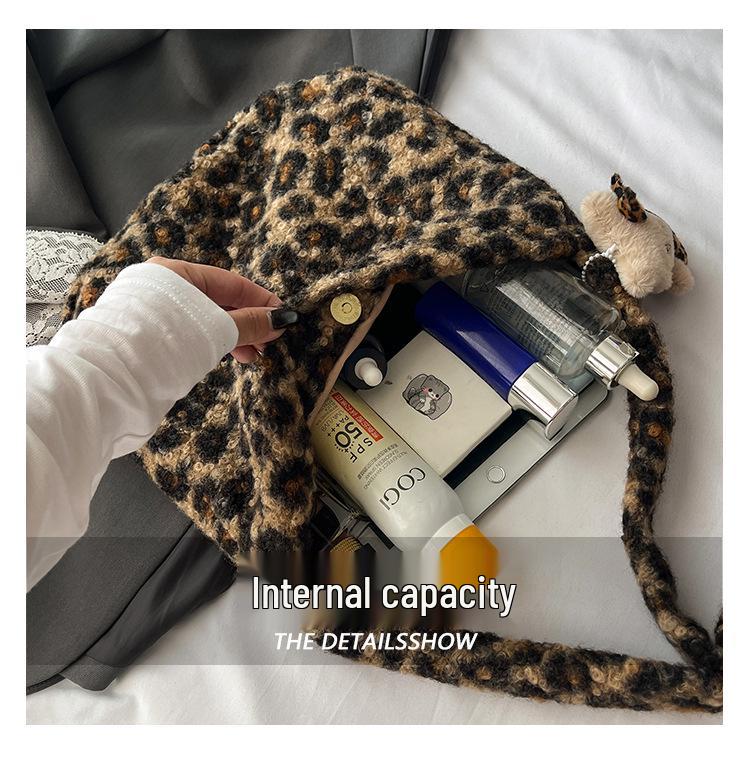 Autumn/Winter 2025 Korean Style Leopard Print Plush Tote Bag - Versatile Shoulder & Crossbody for Women