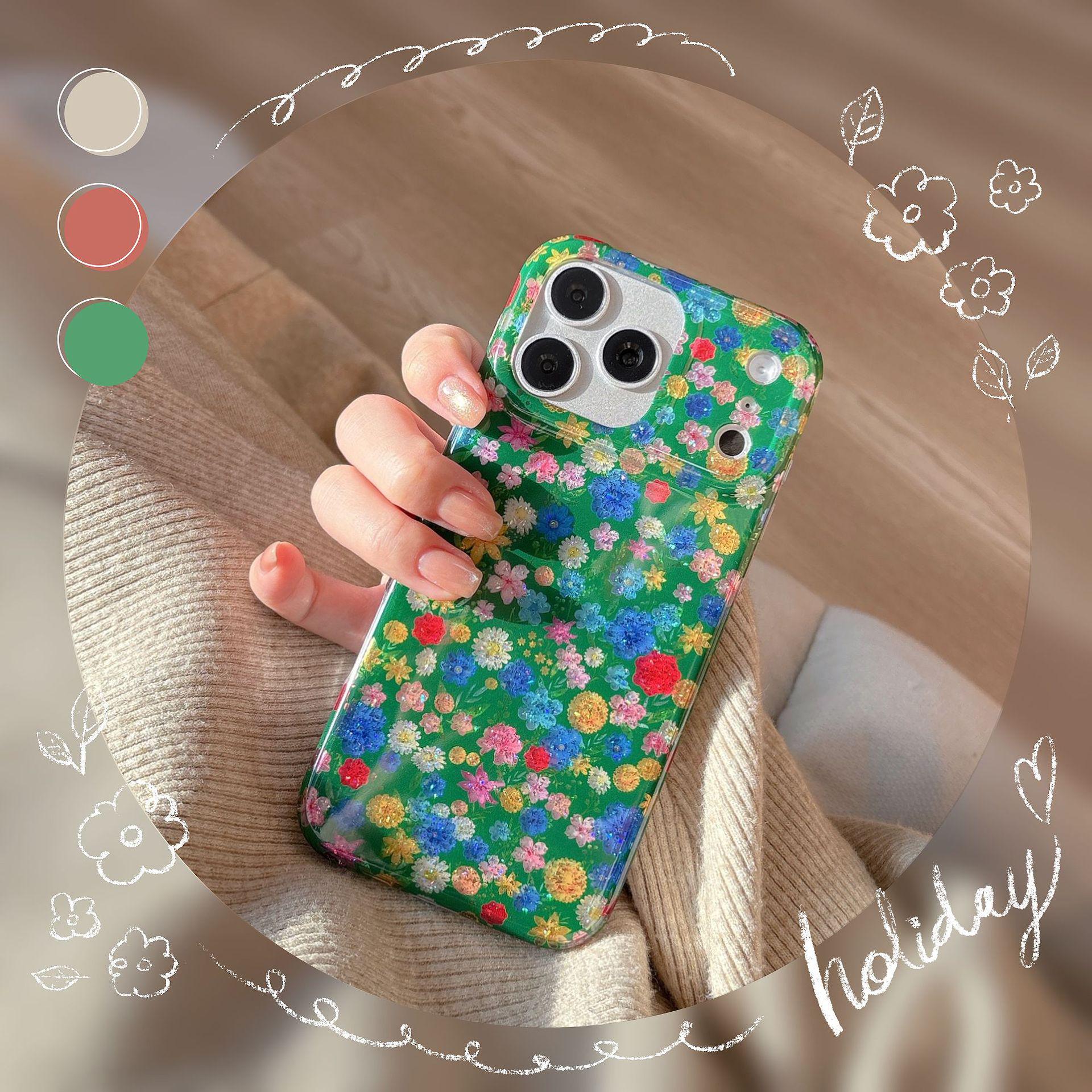 

Dopamine-Infused Floral Glitter Phone Case for Apple Pro/Pro Max Models: 17, 16, 15, 14 Apple 17 Pro