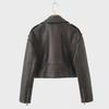 European & American Style Women's Slim Leather Motorcycle Jacket with Lapel Zipper