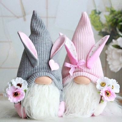 Easter Faceless Gnome Rabbit Doll Holding Flower Gnome Handmade Party Home Decoration Kids DIY Easter Bunny Ornaments Kids Gifts