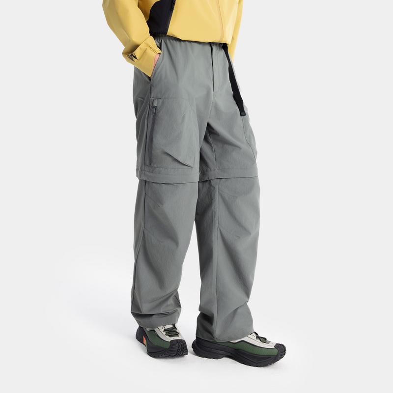 Li Ning CF Suo Versátil Prega Dupla Outdoor Resistente à Água Solto Perna Reta Cor Sólida Bolso Grande Calças Casuais Masculinas Calças Cinza Sombra AYKV213-2