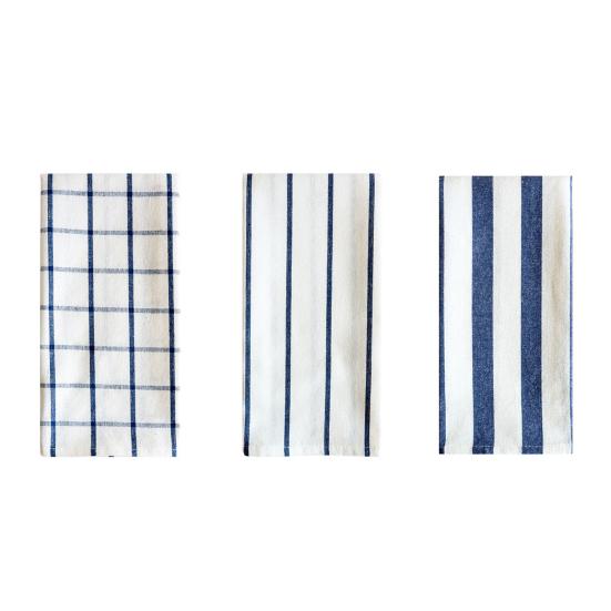 Kitchen Dish Towel Absorbent Quick Drying Tea Towel Blue Grid Striped Lint-Free Reusable Wipe Towel for Tableware Glassware Cookware