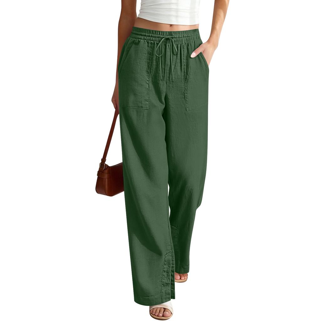 Women’s Wide Leg Drawstring Waist Pants Loose Fit Lightweight Casual Trousers with Pockets for Everyday Wear