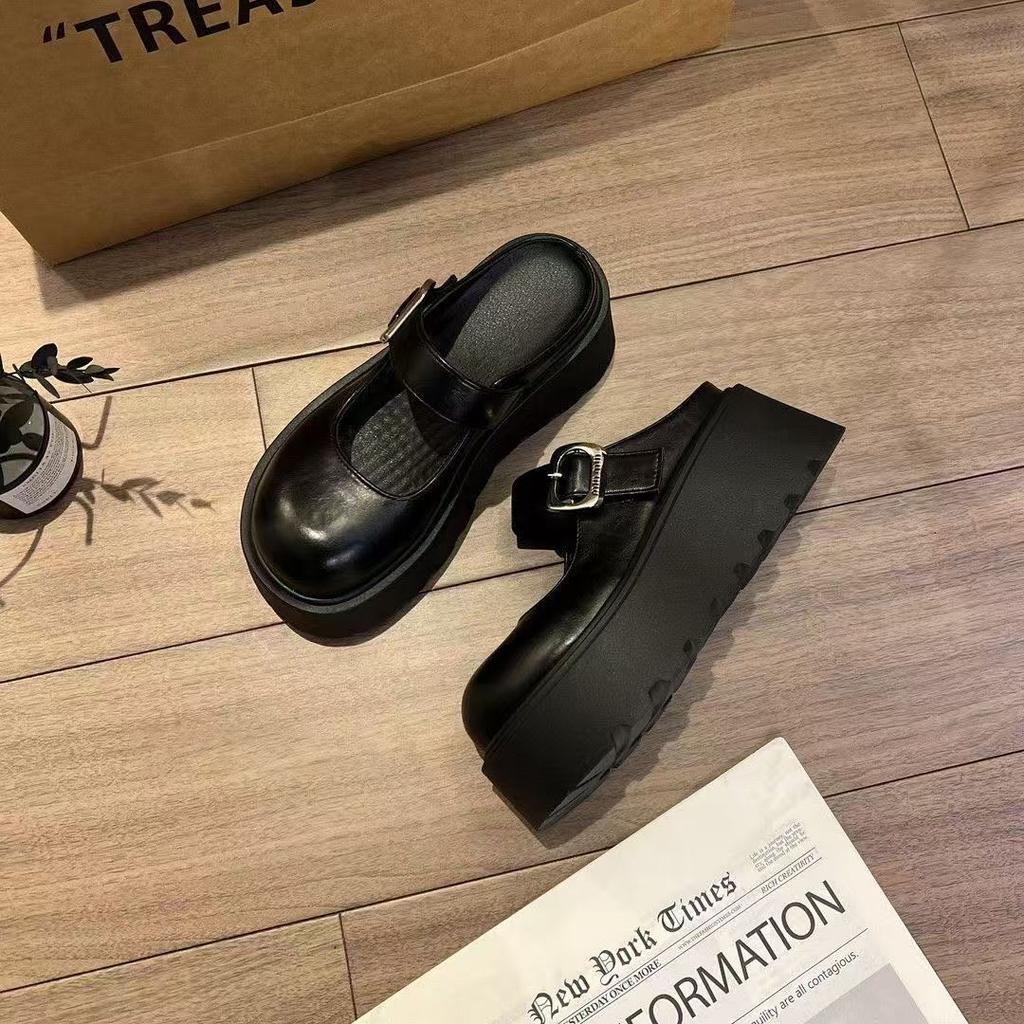 Retro Fashion Small Man Thick Bottom Height Increase Half Slippers Korean Versatile Bag Head Drag Women's Outer Wear 2025 Spring New