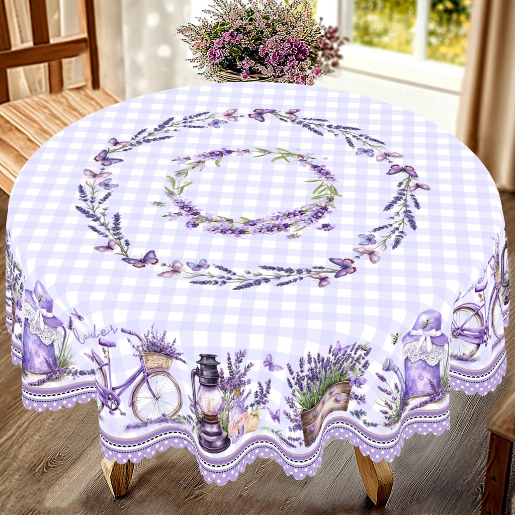 One Purple Lavender Patterned Tablecloth, Featuring Lavender And Butterfly Prints, Embossed Edges