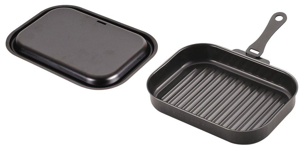 Pearl Metal Grill Pan, Made In Japan, Black, 25 X 17 Cm, Iron, Lid, Handle, Easy Cooking Recipe, Square, Wave Pattern, HB-3994