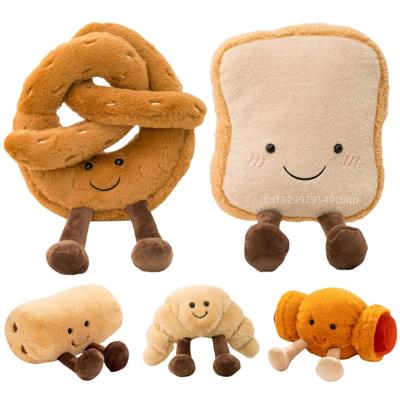 Bread Food Series Plush Toy with Happy Expression Baguette Croissant Sausages Fried Roll Bread Plush Doll Home Decor